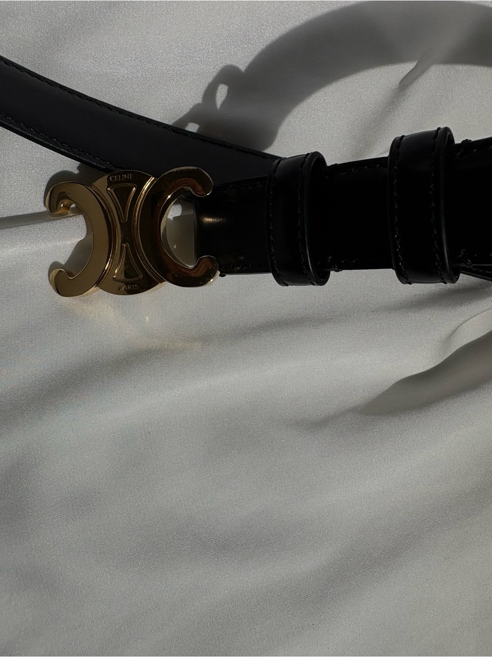 Celine Black Leather Belt with Gold Triomphe Buckle